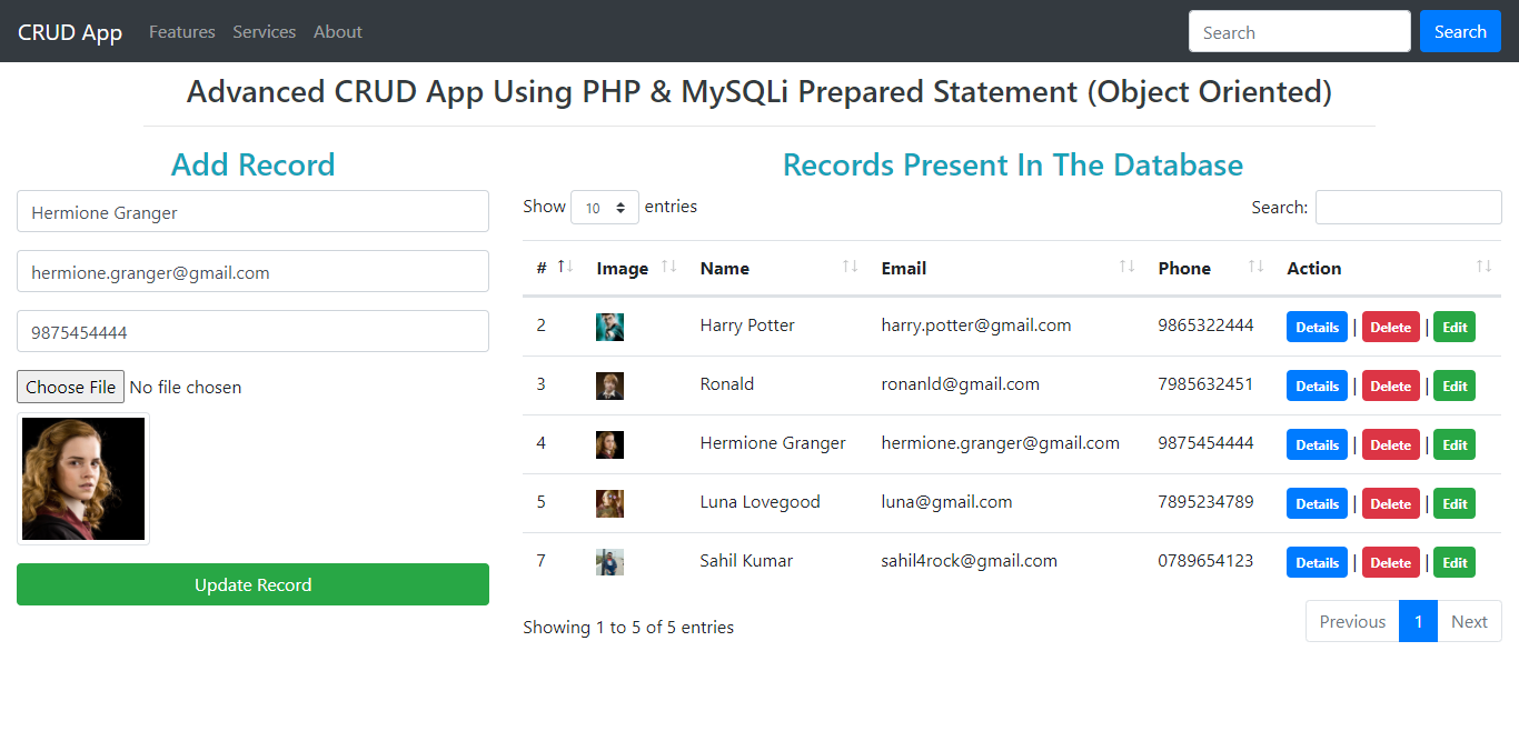CRUD Application Using PHP, MySQLi Prepared Statement