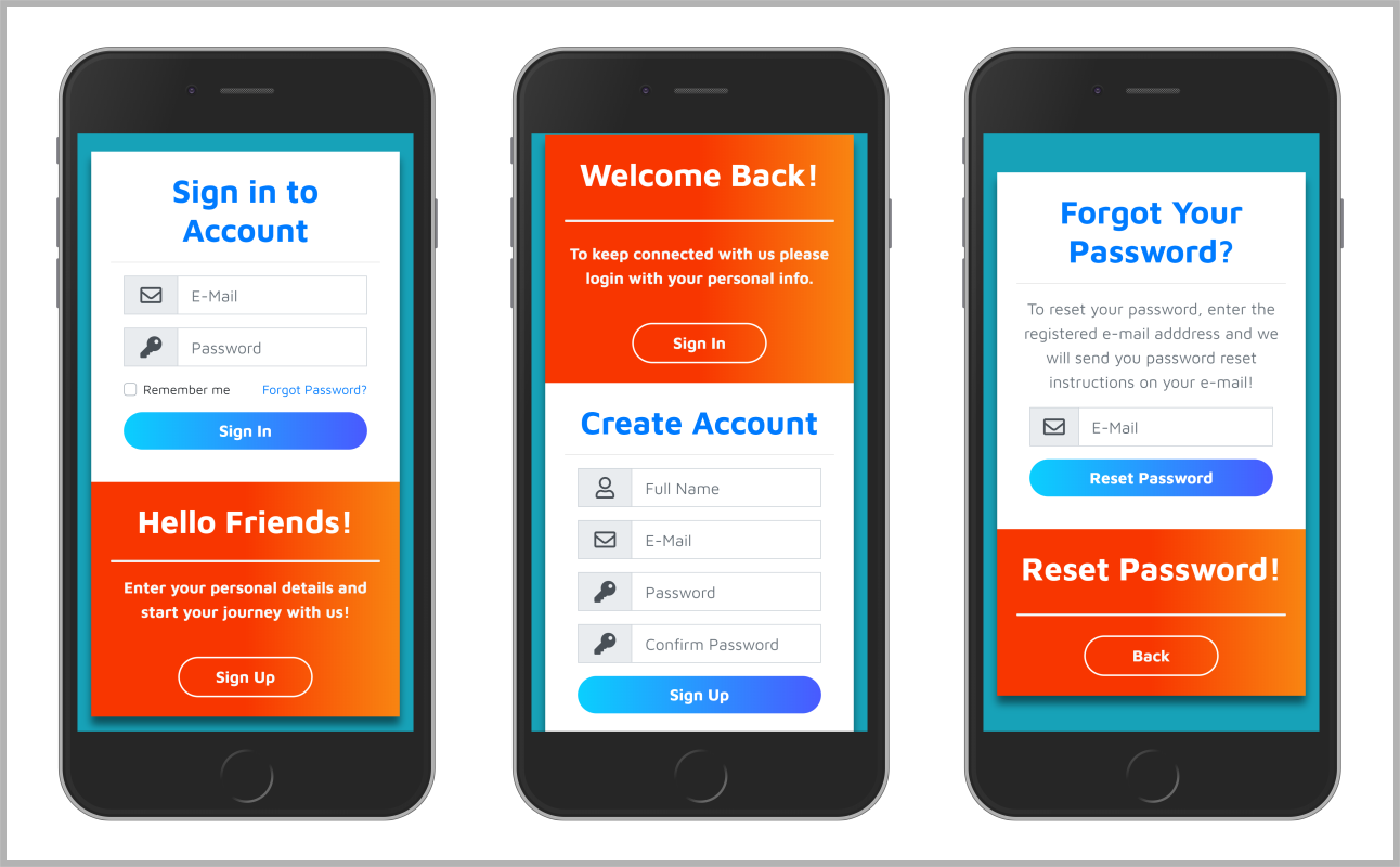 Responsive Login, Registration & Forgot Password Form Design Using Bootstrap 4 & jQuery